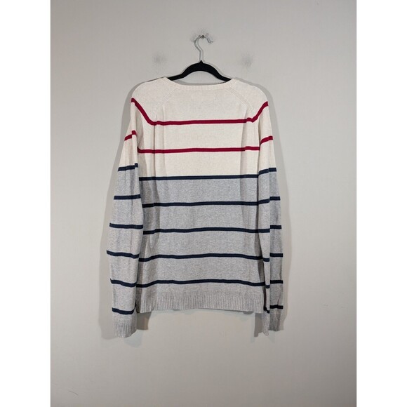 Levi's Sweater Men Sz XL Beige Grey Striped Long Sleeve Slim Fit Crew Neck Nerdy - Picture 2 of 7